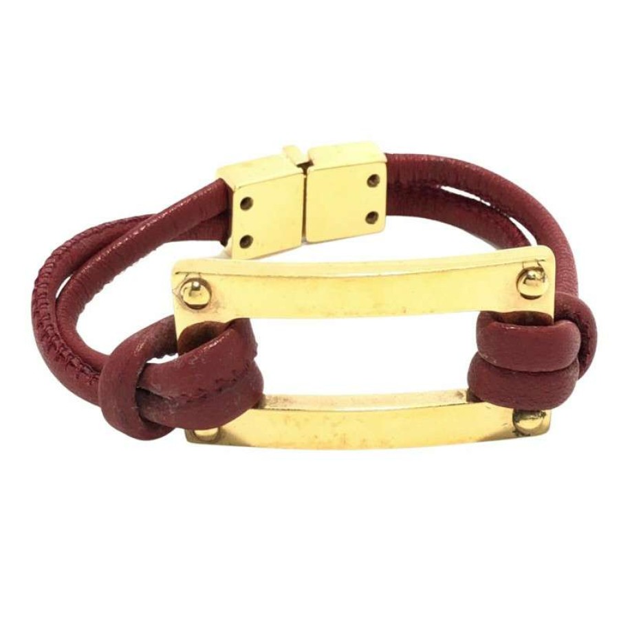 Loewe * | Clearance Sale Loewe Bracelet/Wristband Leather In (One Size) Bordeaux