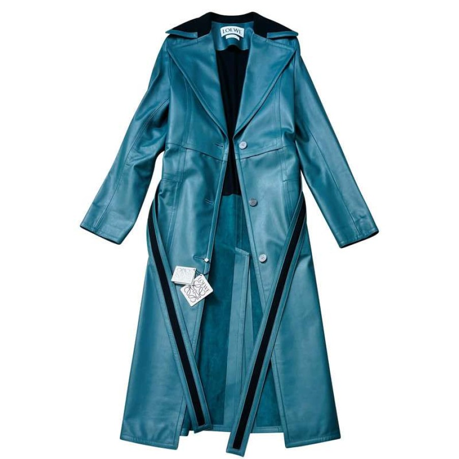 Loewe * | Online Sales Loewe Jacket/Coat Leather In (Size Xs) Petrol